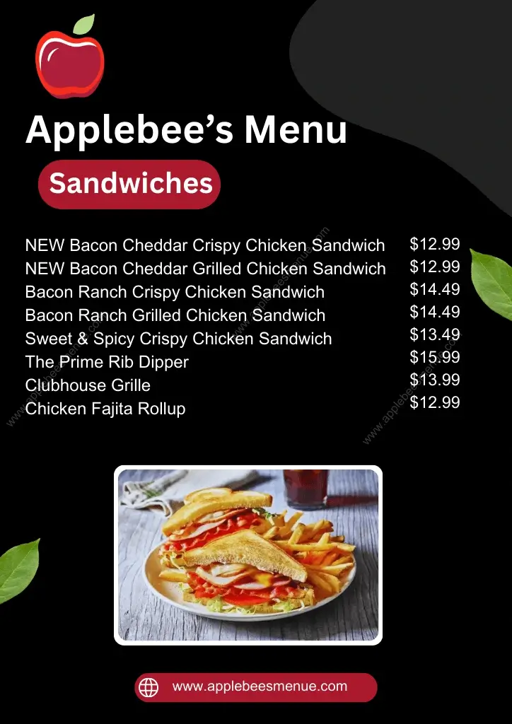 Applebees menu with Prices Sandwiches